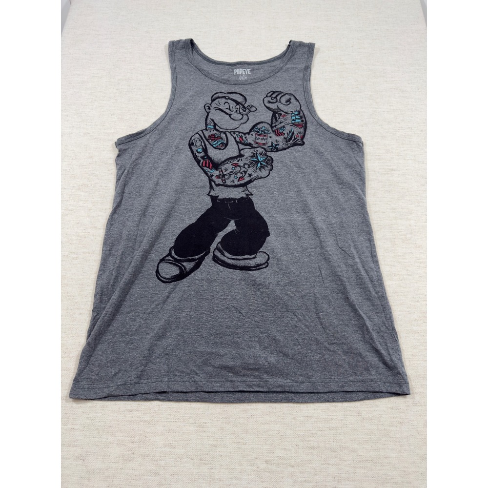 Popeye Tank Top Mens Large Gray Excellent Tattoo Graphic Muscle Shirt DT18991